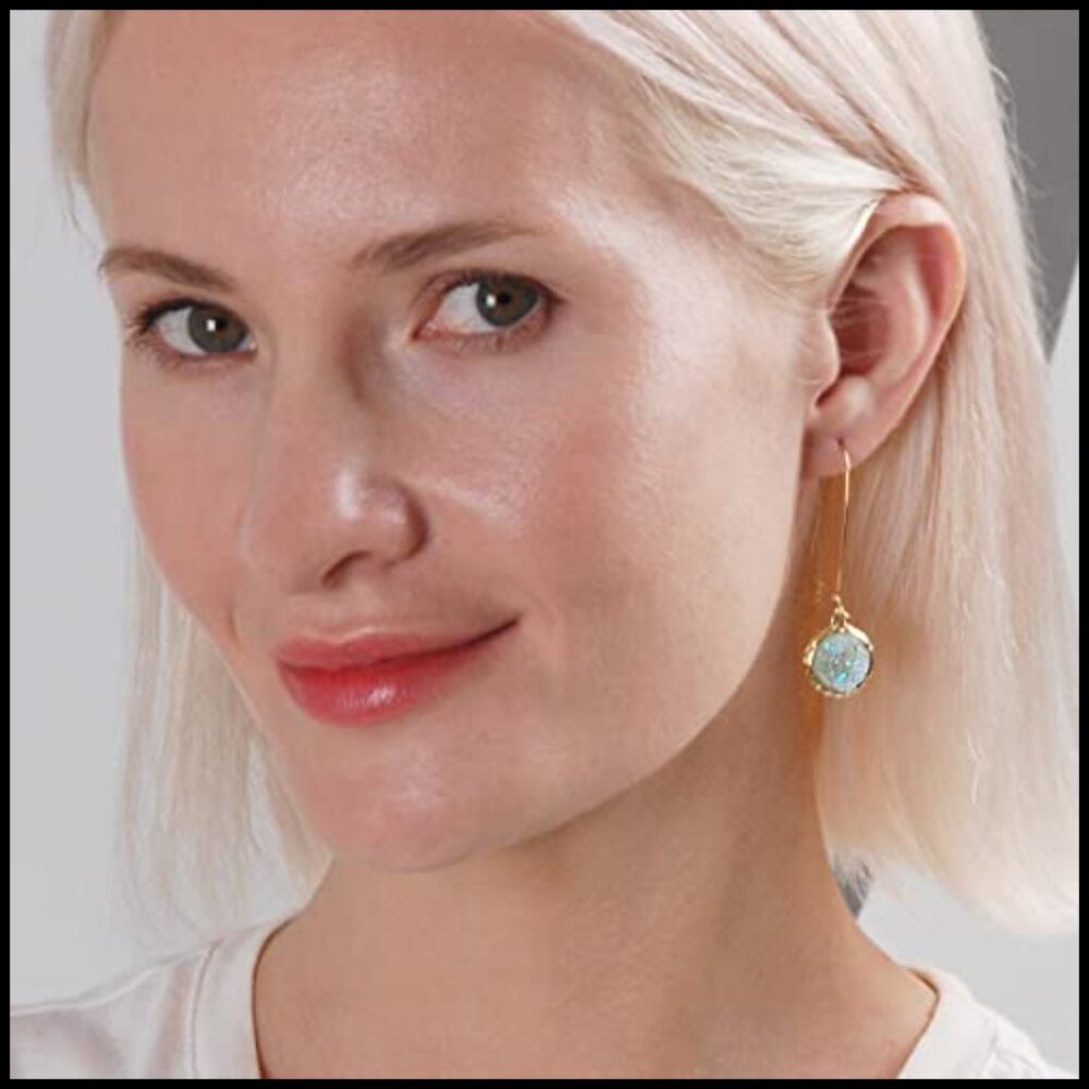 Simulated Druzy Threader Drop Earrings Trendy Boh… - image 5